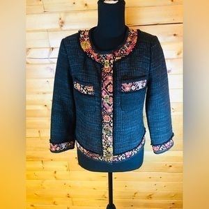 Black Jacket with Bohemian Style Fringe Both Sleeves By RACHEL - RAchel Roy. S